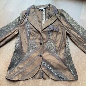 Votre Mode Patchwork Blazer Jacket 90s Vintage Womens M‎ Brown Floral Brocade